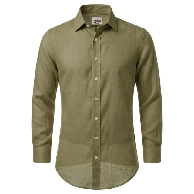 PALÂBA - Chemise 100% lin col standard coupe ajustée kaki – 3XL