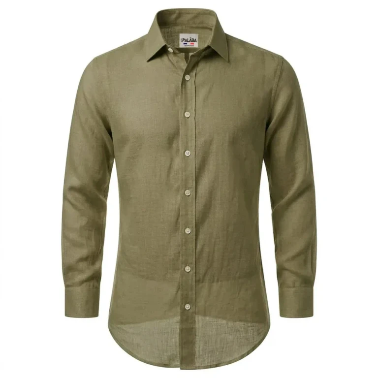 PALÂBA - Chemise 100% lin col standard coupe ajustée kaki – 3XL