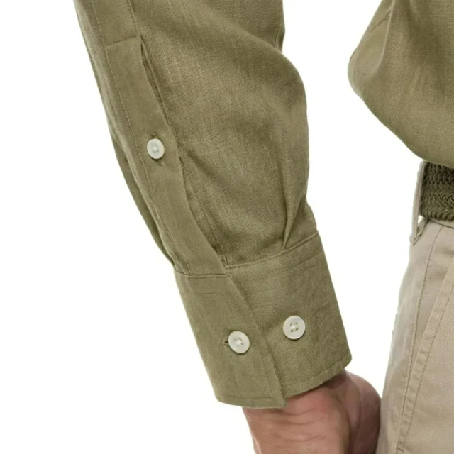 PALÂBA - Chemise 100% lin col standard coupe ajustée kaki – 3XL