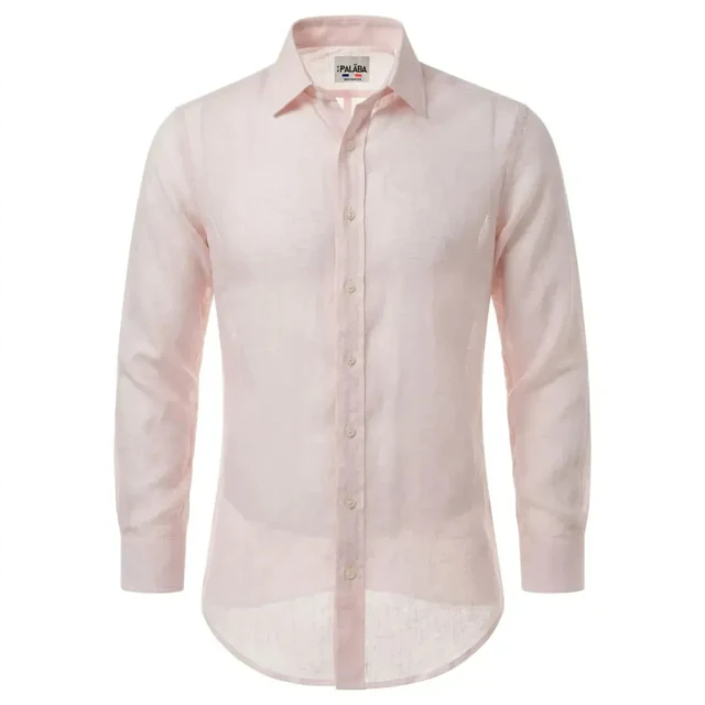 PALÂBA - Chemise en lin col classique et coupe ajustée rose pâle – 3XL