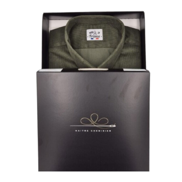 PALÂBA - Chemise micro velours coupe ajustée mini col Kaki – 3XL