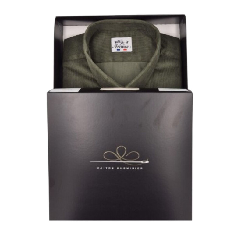 PALÂBA - Chemise micro velours coupe ajustée mini col Kaki – 3XL
