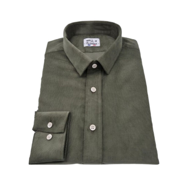 PALÂBA - Chemise micro velours coupe ajustée mini col Kaki – 3XL