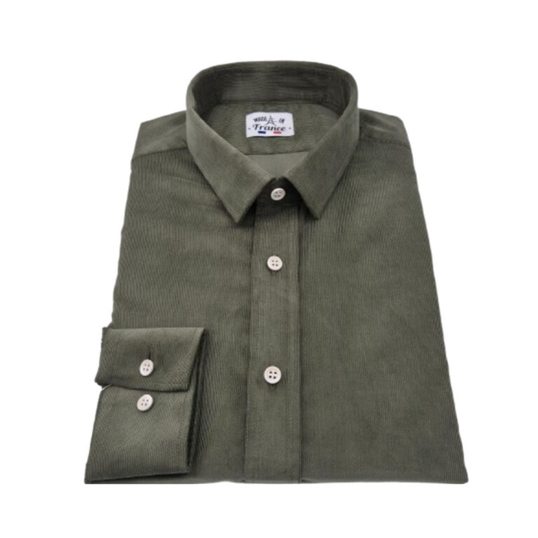PALÂBA - Chemise micro velours coupe ajustée mini col Kaki – 3XL