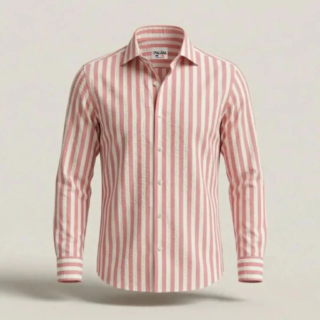 PALÂBA - Chemise ajustée rayée en popeline coton rose fuchsia – 3XL