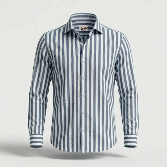 PALÂBA - Chemise rayée bleu marine homme | Rayure large – 3XL