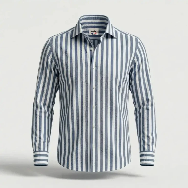 PALÂBA - Chemise rayée bleu marine homme | Rayure large – 3XL