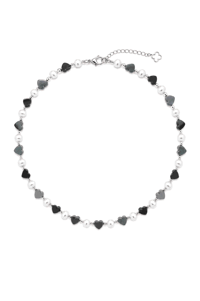 NEIJE - Collier Sacré-Coeur Perles de Culture Hématite et Argent 925