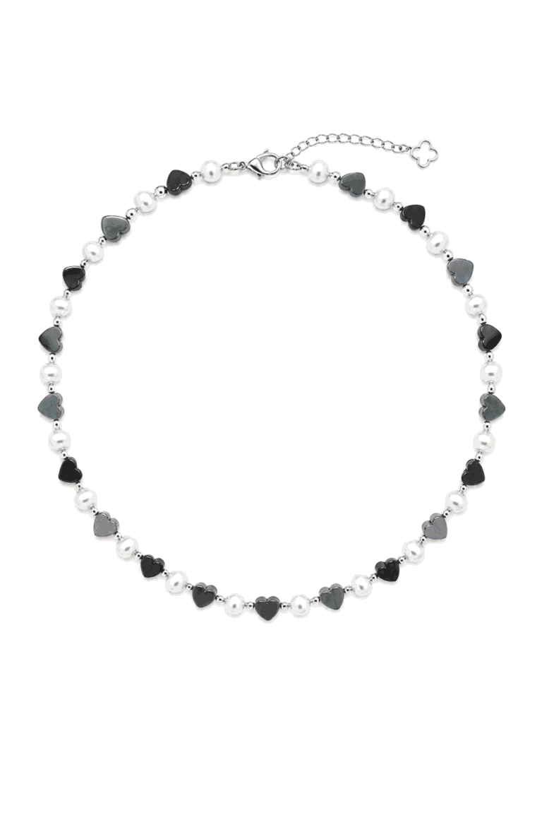 NEIJE - Collier Sacré-Coeur Perles d'eau douce Hématite et Argent 925 – 50 cm + extension de 5 cm