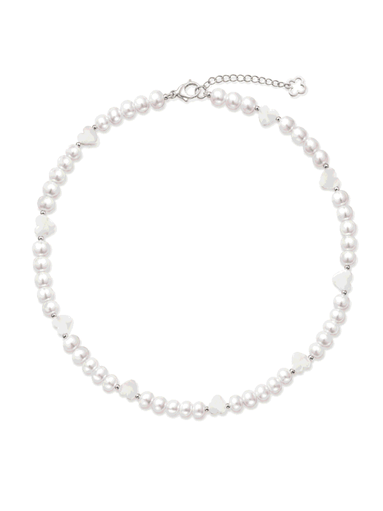 NEIJE - Collier Montmartre Perles d'eau douce et Nacre Coeurs – 50 cm + extension de 5 cm