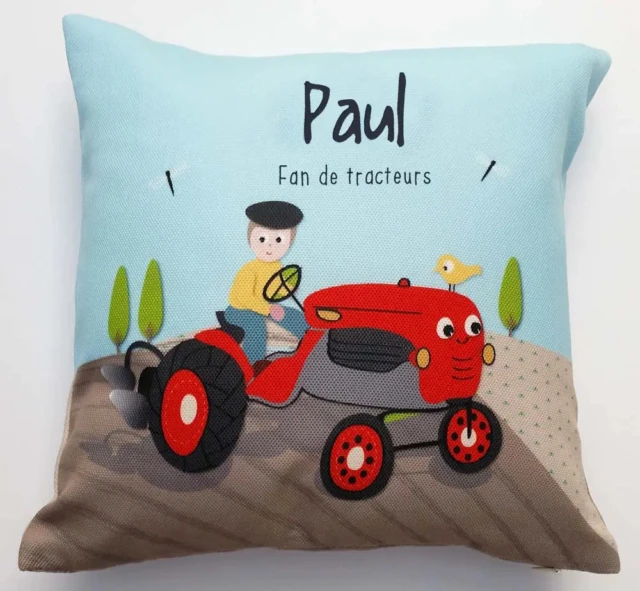 L’Atelier BABY’SPHERE - Coussin tracteur enfant personnalisé – Pour les petits fans de la ferme