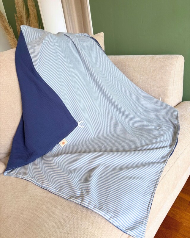 Petit Pote - Couverture légère été - Coton – 100x100 cm / Rayé Bleu