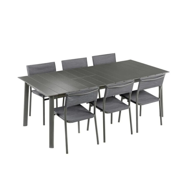 LAFUMA Mobilier - Ensemble LAFUMA MOBILIER table de repas extensible et 6 chaises de jardin Oron ALU 6-8 personnes GRIS TITANE