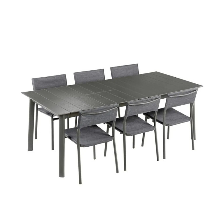 LAFUMA MOBILIER - Ensemble LAFUMA MOBILIER table de repas extensible et 6 chaises de jardin Oron ALU 6-8 personnes GRIS TITANE