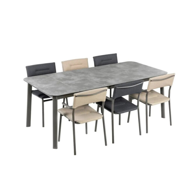LAFUMA MOBILIER - Ensemble LAFUMA MOBILIER table de repas extensible et 6 fauteuils de jardin Oron HPL 6-8 personnes GRIS CIMENT