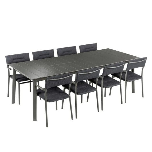 Ensemble LAFUMA MOBILIER table de repas extensible et 8 fauteuils de jardin Oron ALU 8-10 personnes GRIS DARK GREY par la marque LAFUMA Mobilier LAFUMA Mobilier - Ensemble LAFUMA MOBILIER table de repas extensible et 8 fauteuils de jardin Oron ALU 8-10 personnes GRIS DARK GREY