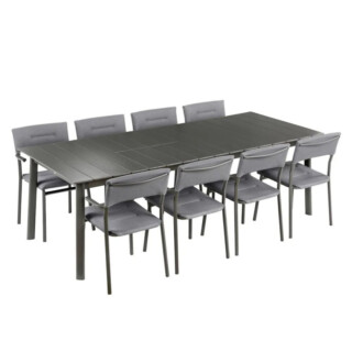 LAFUMA Mobilier - Ensemble LAFUMA MOBILIER table de repas extensible et 8 fauteuils de jardin Oron ALU 8-10 personnes GRIS SILVER