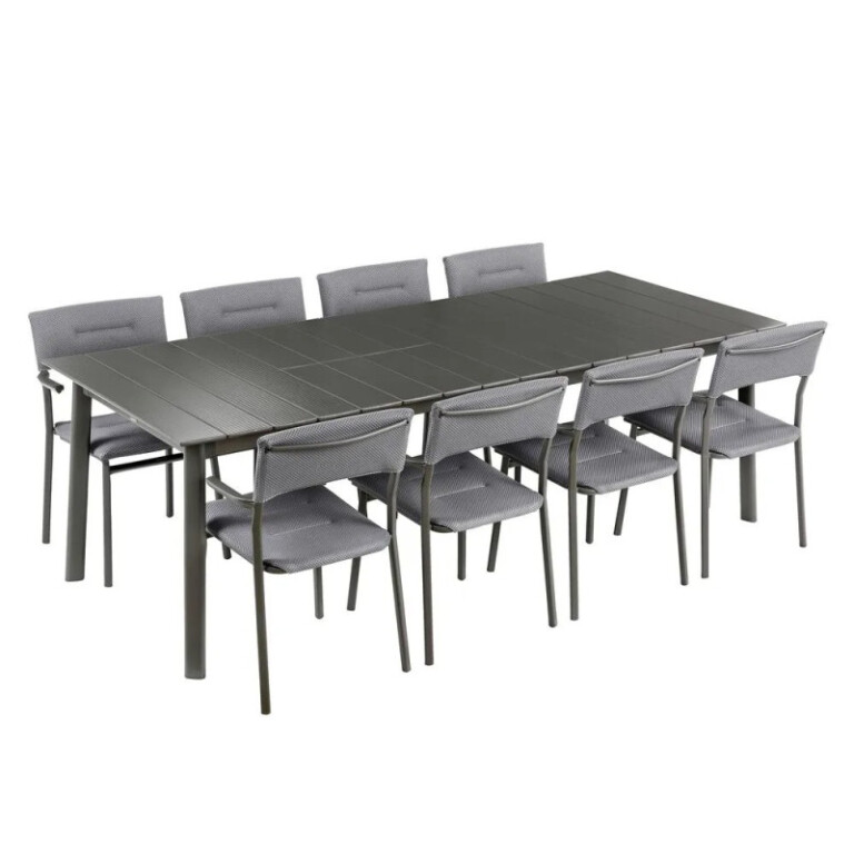 LAFUMA MOBILIER - Ensemble LAFUMA MOBILIER table de repas extensible et 8 fauteuils de jardin Oron ALU 8-10 personnes GRIS SILVER