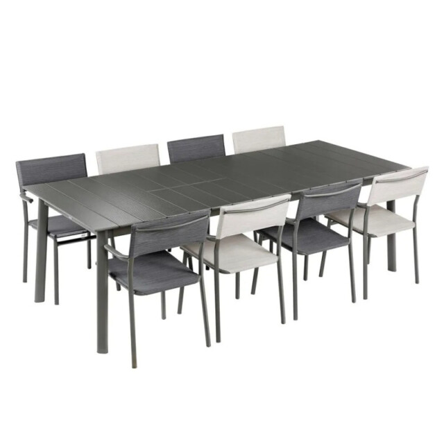LAFUMA MOBILIER - Ensemble LAFUMA MOBILIER table de repas extensible et 8 fauteuils de jardin Oron ALU 8-10 personnes GRIS TITANE