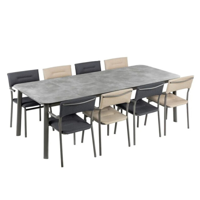 LAFUMA MOBILIER - Ensemble LAFUMA MOBILIER table de repas extensible et 8 fauteuils de jardin Oron HPL 8-10 personnes GRIS CIMENT