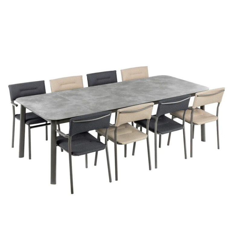 LAFUMA MOBILIER - Ensemble LAFUMA MOBILIER table de repas extensible et 8 fauteuils de jardin Oron HPL 8-10 personnes GRIS CIMENT
