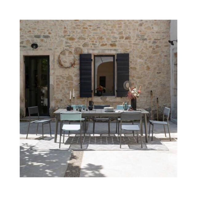 LAFUMA MOBILIER - Ensemble LAFUMA MOBILIER table de repas extensible et 8 fauteuils de jardin Oron HPL 8-10 personnes GRIS SILVER