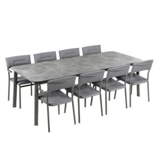 LAFUMA Mobilier - Ensemble LAFUMA MOBILIER table de repas extensible et 8 fauteuils de jardin Oron HPL 8-10 personnes GRIS SILVER