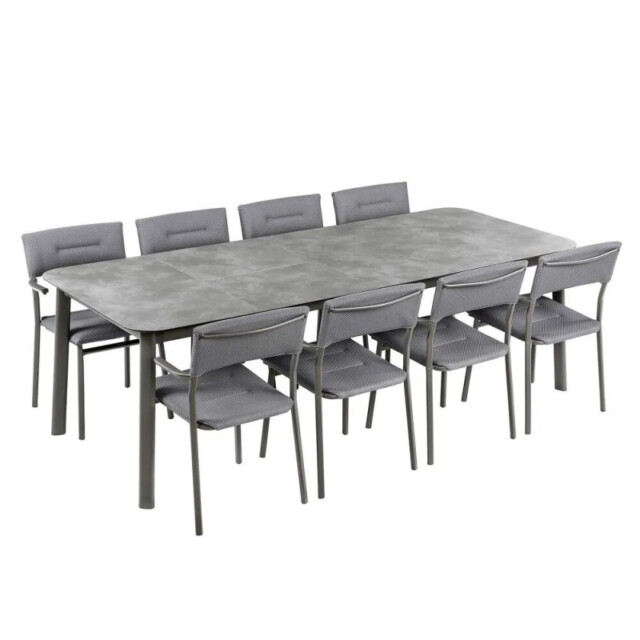 LAFUMA Mobilier - Ensemble LAFUMA MOBILIER table de repas extensible et 8 fauteuils de jardin Oron HPL 8-10 personnes GRIS SILVER