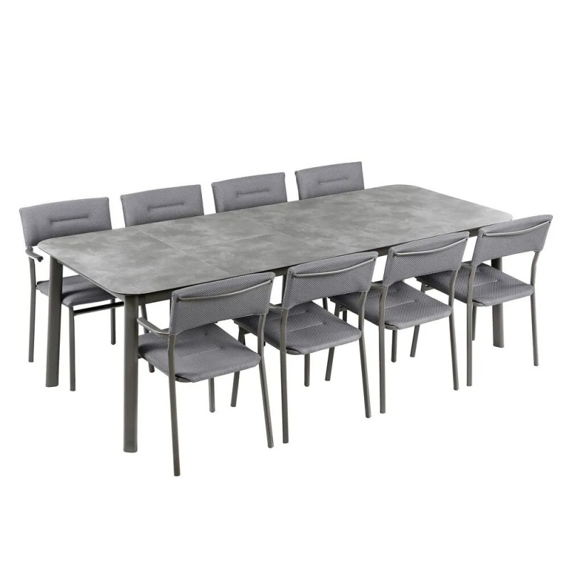 ensemble lafuma mobilier table de repas extensible et 8 fauteuils de jardin oron hpl 8 10 personnes gris silver LAFUMA MOBILIER - Ensemble LAFUMA MOBILIER table de repas extensible et 8 fauteuils de jardin Oron HPL 8-10 personnes GRIS SILVER