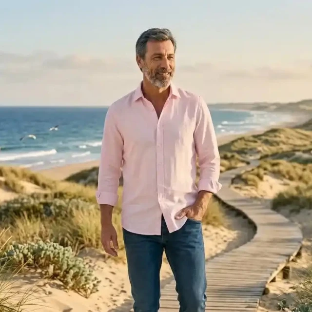 PALÂBA - Chemise en lin col classique et coupe ajustée rose pâle