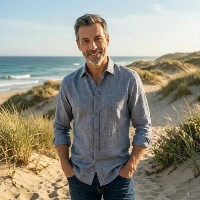 PALÂBA - Chemise lin aspect Denim coupe ajustée