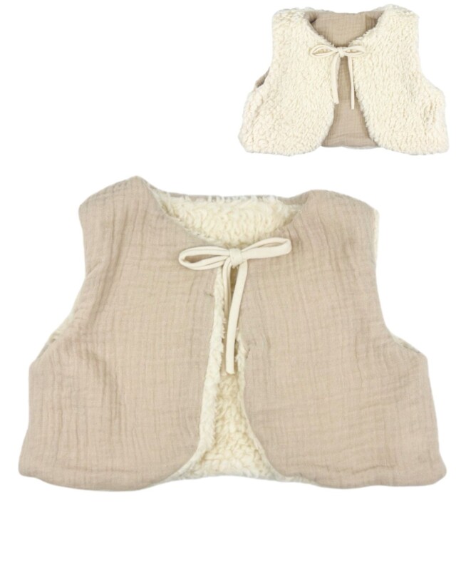 Petit Pote - Gilet sans manches réversible / Coton bio – 3-4 ans / Ecru