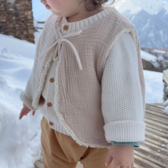Petit Pote - Gilet sans manches réversible / Coton bio – 3-4 ans / Ecru