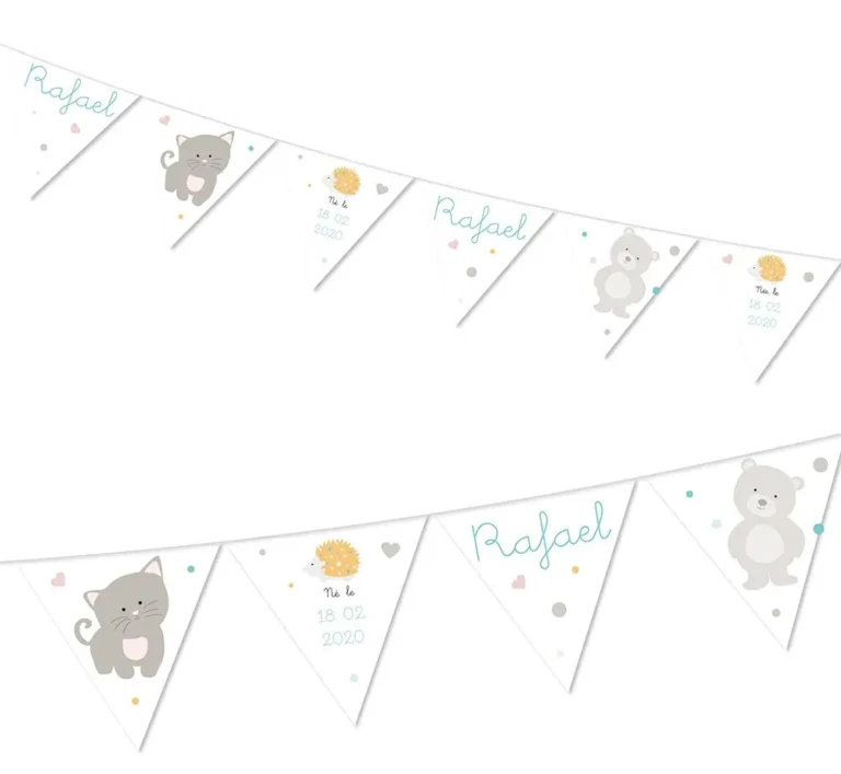 Atelier Baby’Sphère - Guirlande prénom amour de bébé - 6 fanions