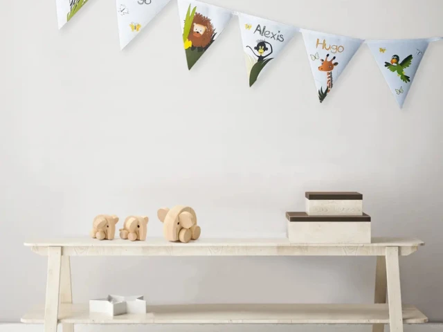 Atelier Baby’Sphère - Guirlande prénom des animaux de la jungle - 6 fanions