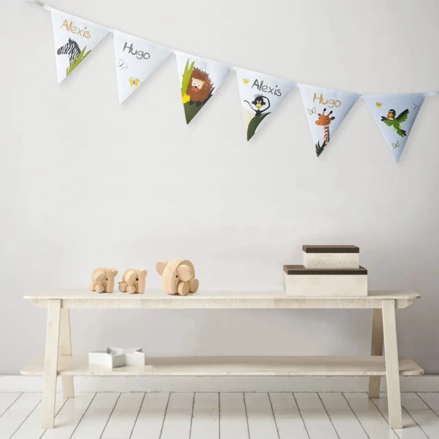 L’Atelier BABY’SPHERE - Guirlande prénom des animaux de la jungle – 6 fanions