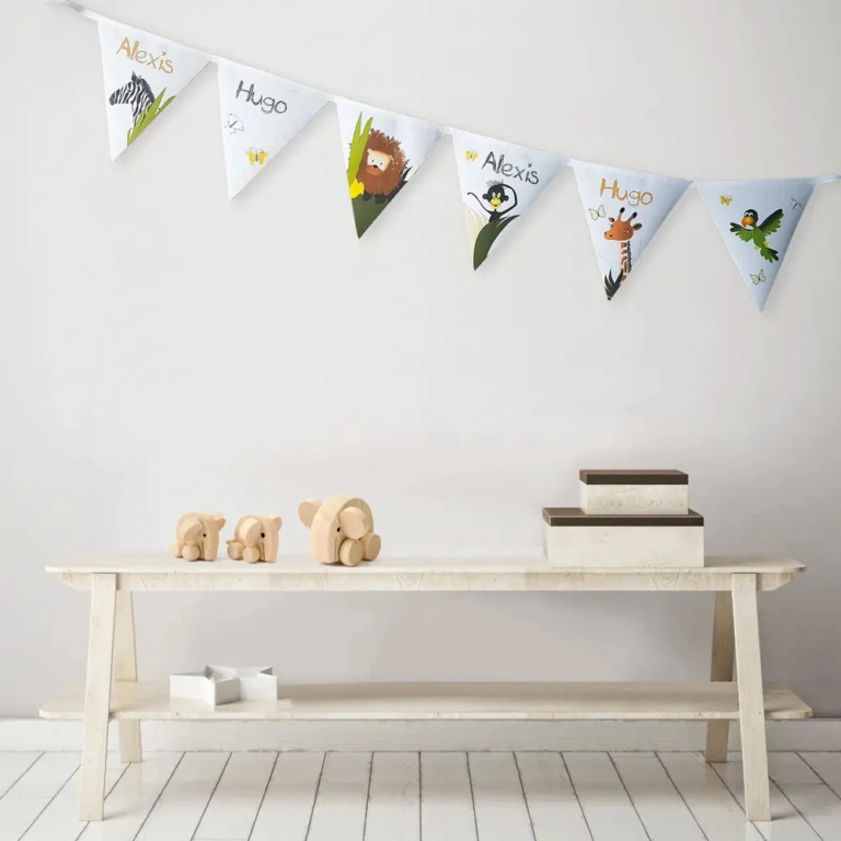 Atelier Baby’Sphère - Guirlande prénom des animaux de la jungle - 6 fanions