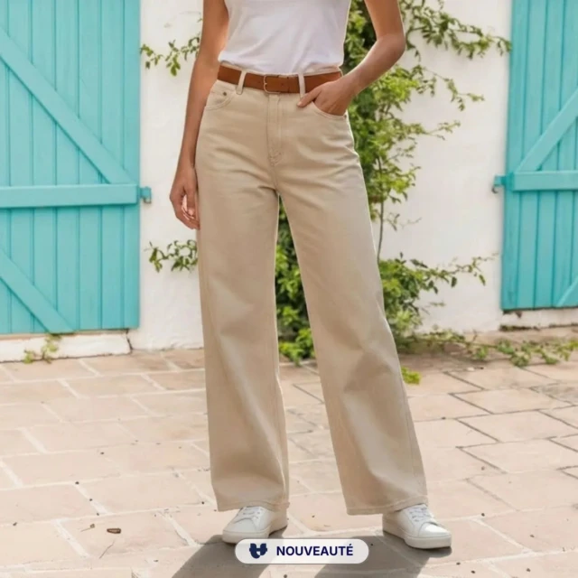 PALÂBA - Jean large femme taille haute | Ecru