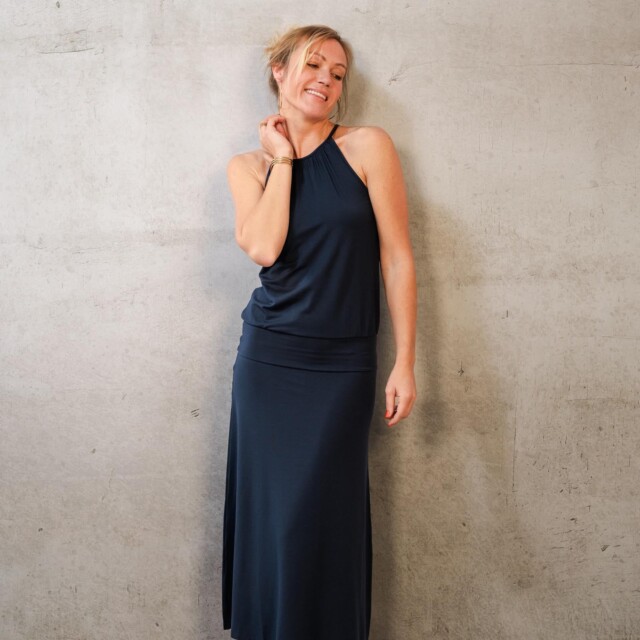 Thelma Rose - Robe midi Kenya à l’encolure américaine – 44 / Bleu marine