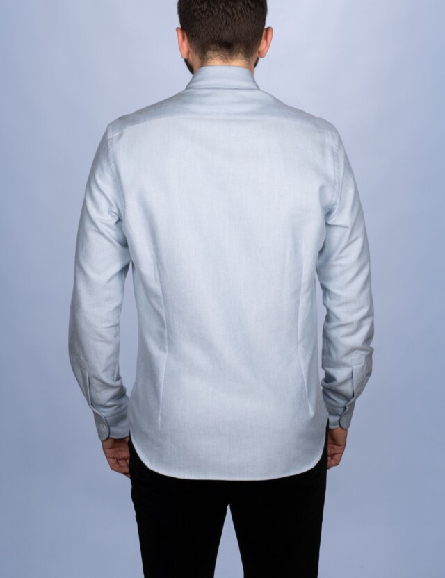 La Chemise Française - Chemise Alpine - Flanelle Bleu Glacier - Col Boutonné & Poches à Soufflets – 2XL