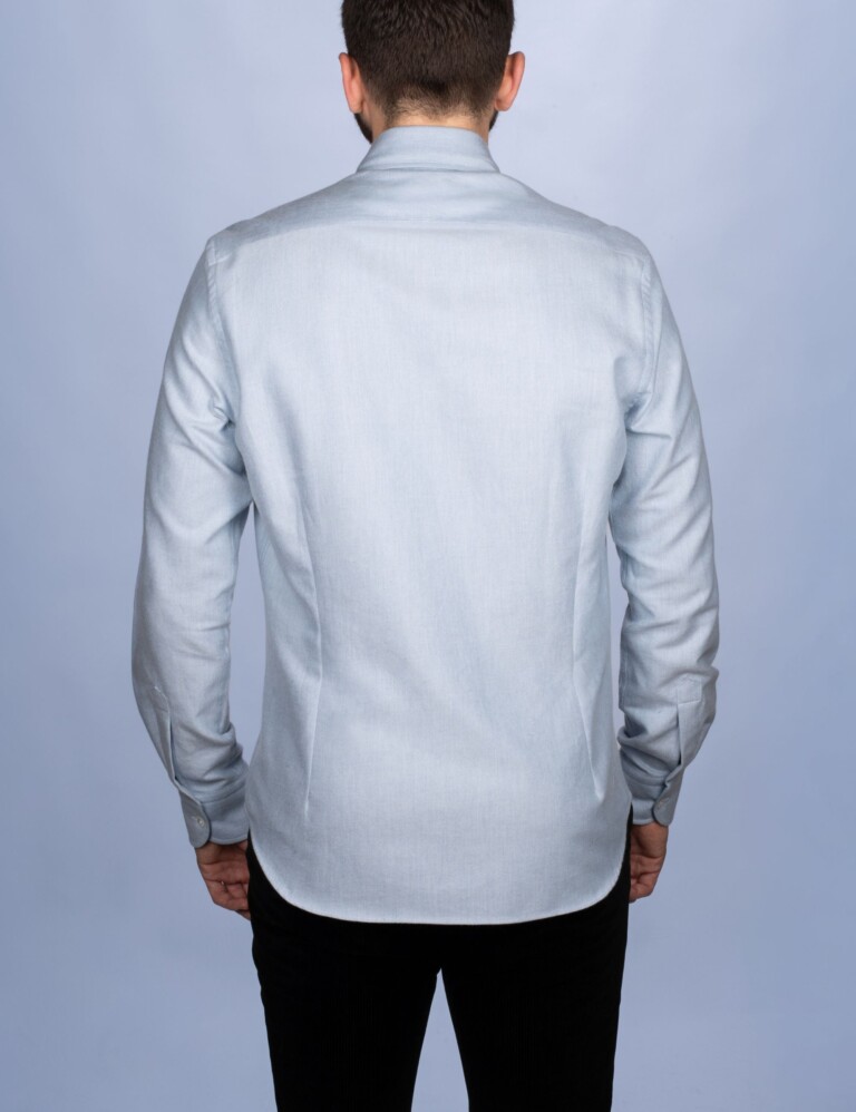 La Chemise Française - Chemise Alpine - Flanelle Bleu Glacier - Col Boutonné & Poches à Soufflets – 2XL