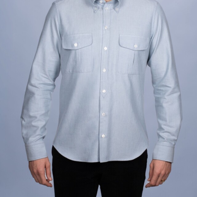 La Chemise Française - Chemise Alpine - Flanelle Bleu Glacier - Col Boutonné & Poches à Soufflets – 2XL