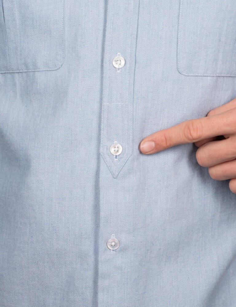 La Chemise Française - Chemise Alpine - Flanelle Bleu Glacier - Col Boutonné & Poches à Soufflets – 2XL