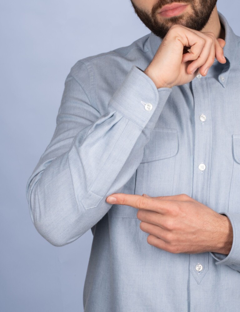 La Chemise Française - Chemise Alpine - Flanelle Bleu Glacier - Col Boutonné & Poches à Soufflets – 2XL