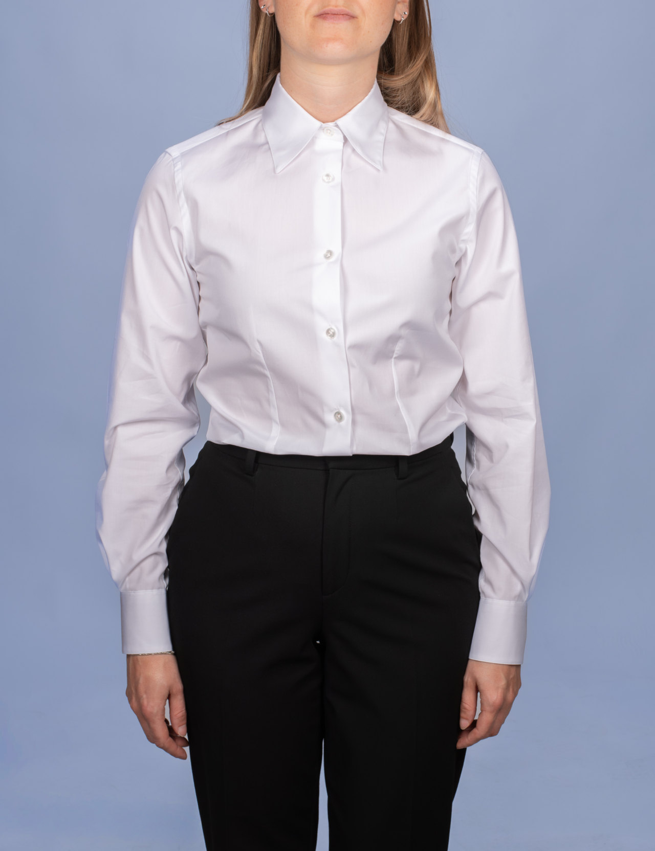 la chemise francaise chemise femme popeline double retors blanche col ferme La Chemise Française - Chemisier Popeline Blanche – Ajustée / 48