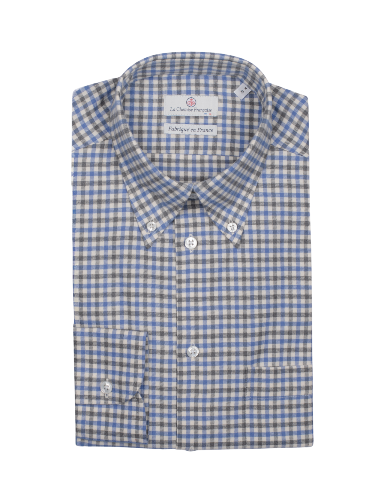 la chemise francaise chemise flanelle carreaux col boutonne bleu gris pliee La Chemise Française - Chemise Flanelle Carreaux Bleu/Gris - Col Boutonné – 2XL