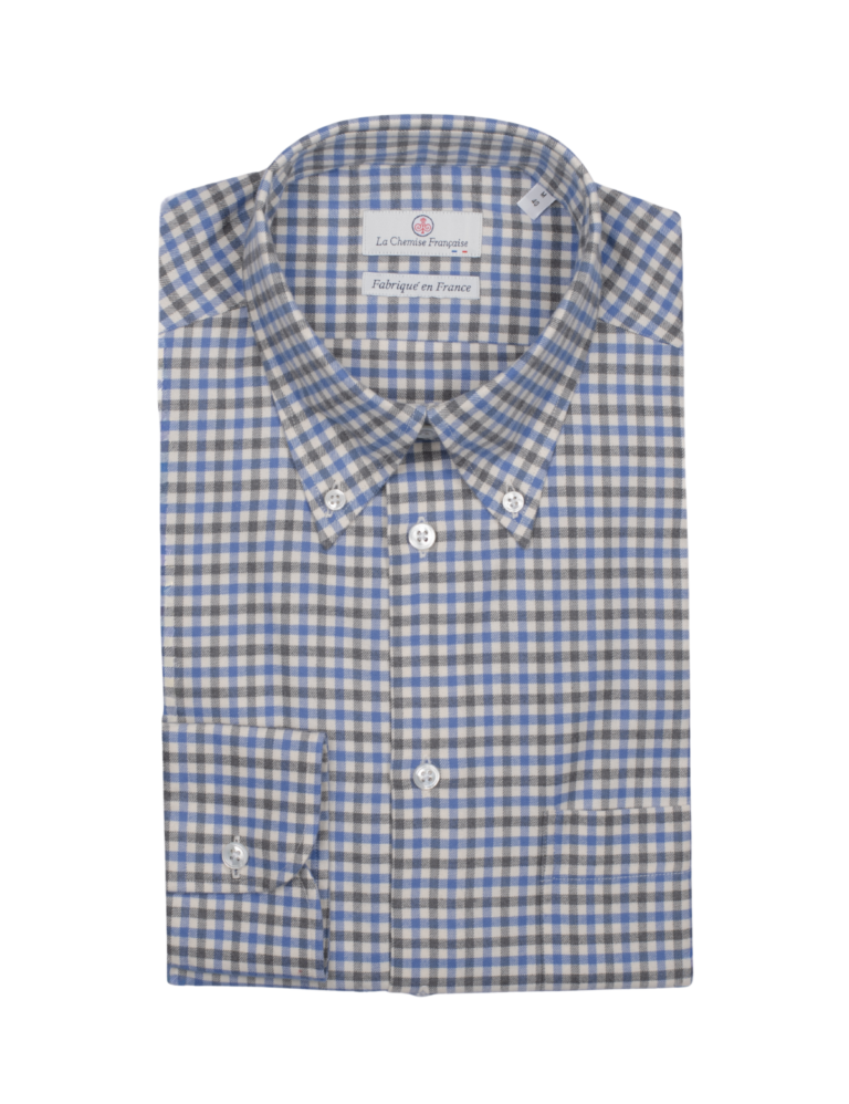 La Chemise Française - Chemise Flanelle Carreaux Bleu/Gris - Col Boutonné – 2XL