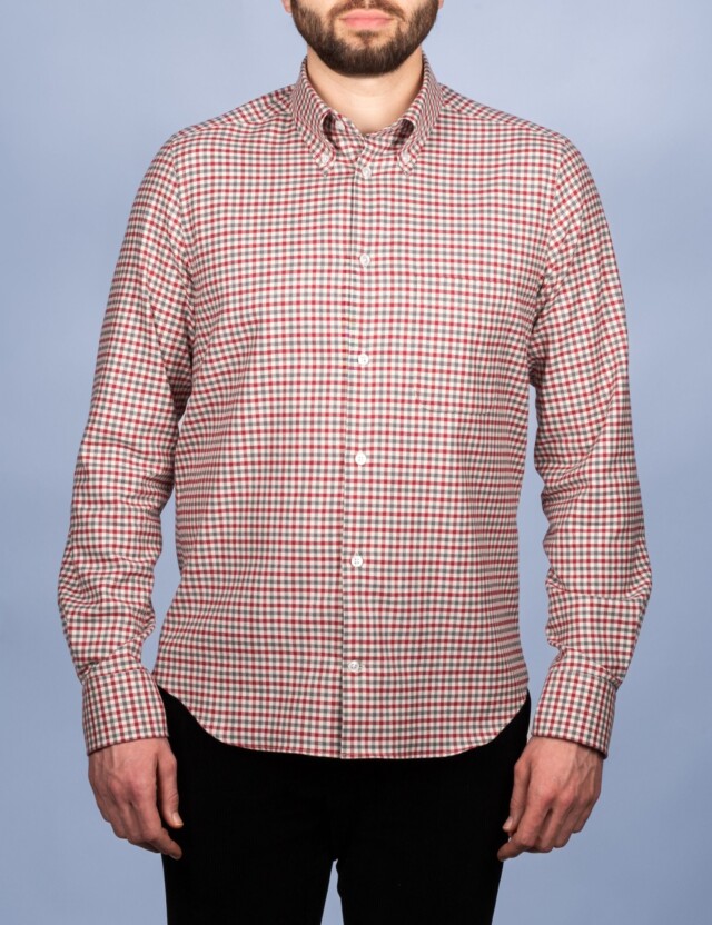 La Chemise Française - Chemise Flanelle Carreaux Rouge/Gris - Col Boutonné – 2XL