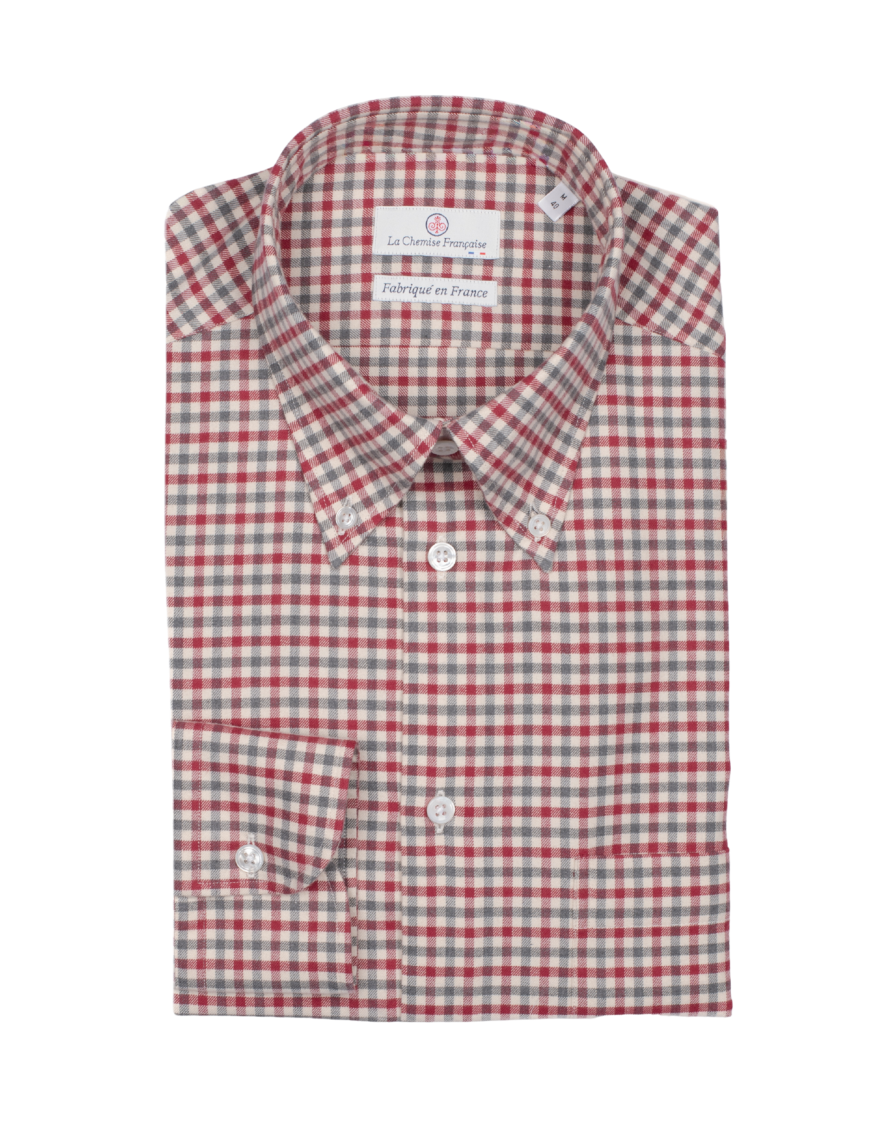 la chemise francaise chemise flanelle carreaux col boutonne rouge gris pliee La Chemise Française - Chemise Flanelle Carreaux Rouge/Gris - Col Boutonné – 2XL
