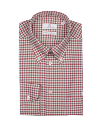 La Chemise Française - Chemise Flanelle Carreaux Rouge/Gris  Col Boutonné